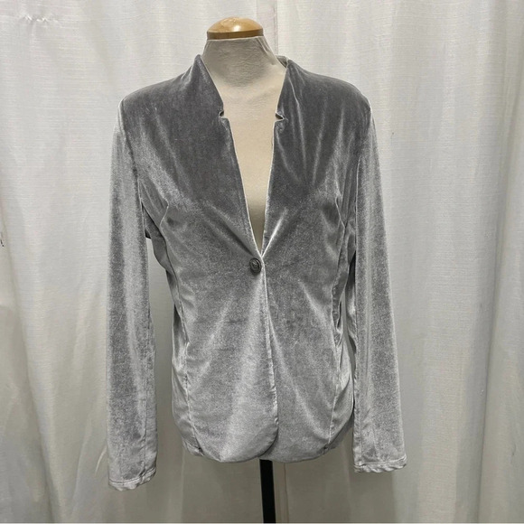 Frederick Ian velvet matalic sliver woman’s XL one button blazer - Picture 1 of 14